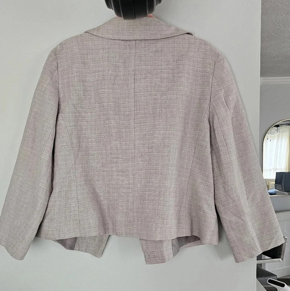 Ann Taylor Women's Silver Linen 3 Button Snap Close Suit Coat Jacket Blazer 14w - Picture 4 of 5